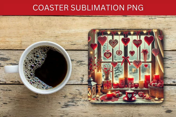valentine square coaster - hearts room