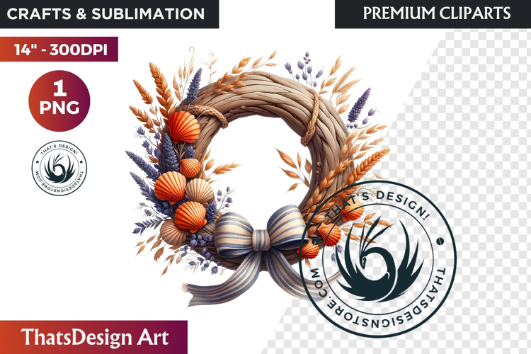 Cozy Autumn Wreath - Boho Farmhouse Fall Clipart PNG
