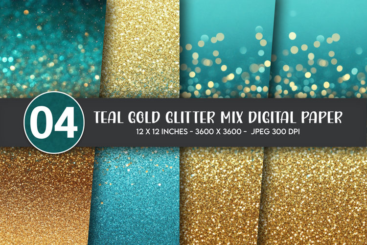 Teal Gold Glitter Mix Digital Paper