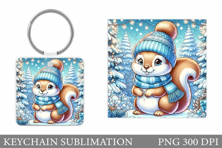 Christmas Squirrel Keychain. Christmas Keychain Design