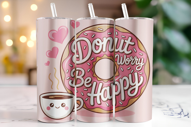 Donut worry be happy Tumbler Wrap | Sublimation
