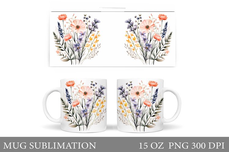 Flowers Mug Wrap Design. Wildflowers Mug Sublimation example image 1