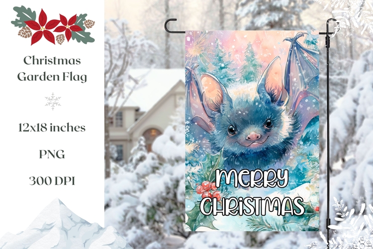 Watercolor Christmas Bat Garden Flag Design