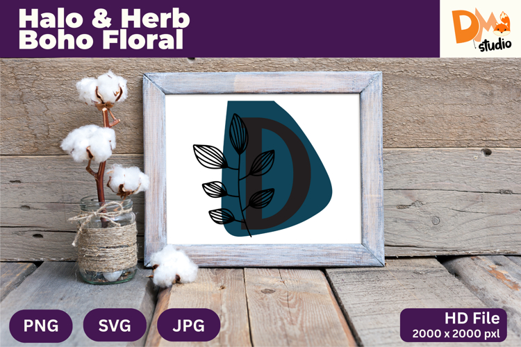 Halo   Herb Boho Floral Monogram