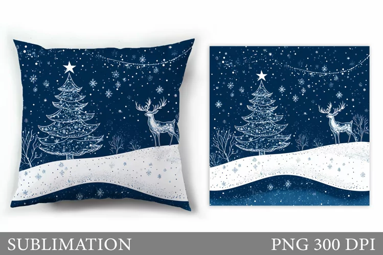 Christmas Deer Pillow Design. Christmas Pillow Sublimation