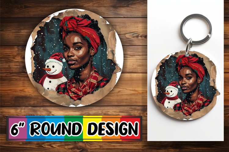 Holiday Portrait Woman Round Design Sublimation Keychain example image 1