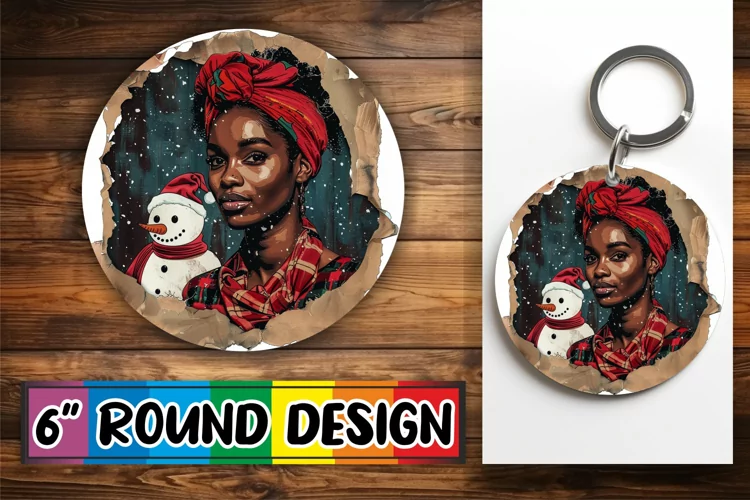Holiday Portrait Woman Round Design Sublimation Keychain