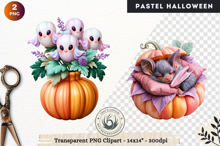 Cute Halloween Pastel characters Clipart sublimation