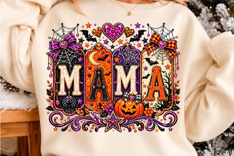 Spooky Mama Halloween Glitter PNG