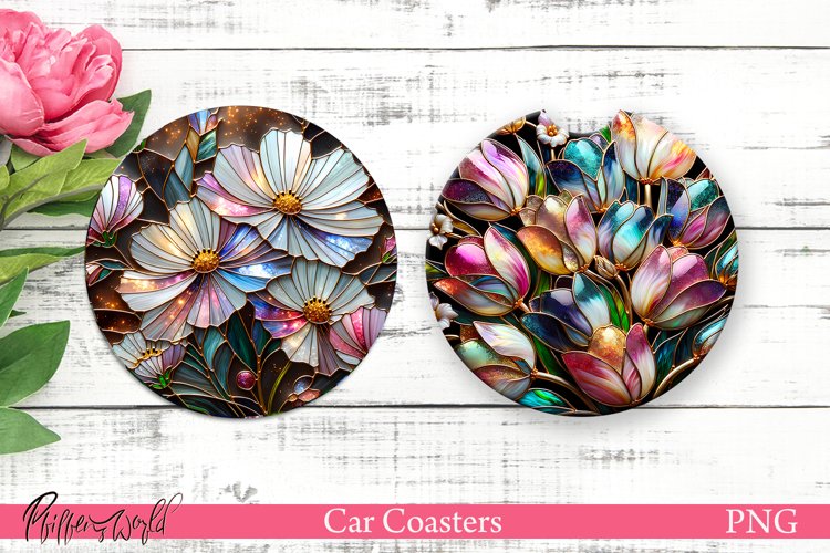 Car Coasters | Pearl Flowers | Pink Flowers