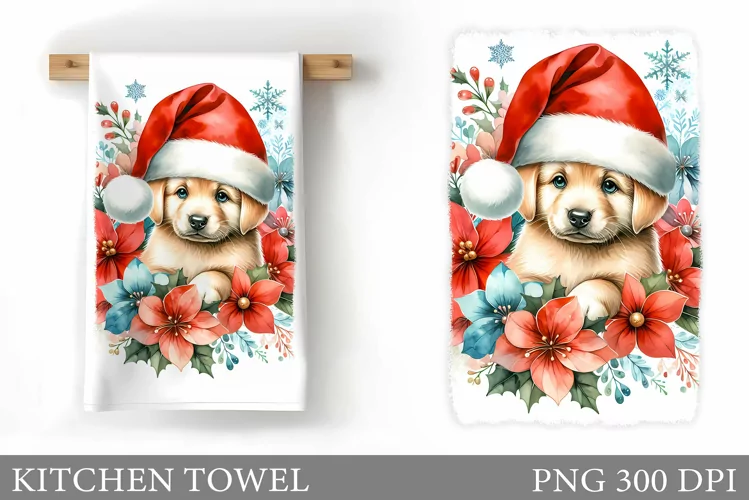 Cute Dog Kitchen Towel. Christmas Dog Kitchen Towel Design