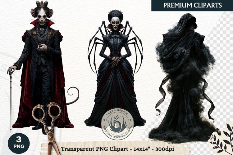 Dark Fantasy Halloween Horror Clipart PNG, Gothic Monster example image 1