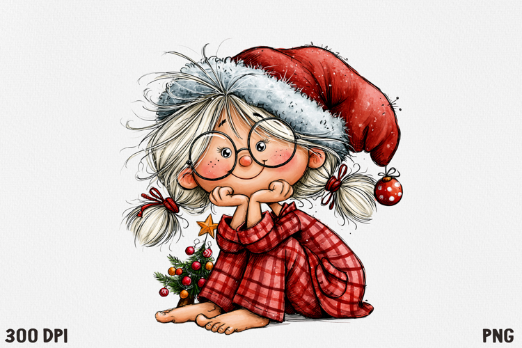Cute Christmas Girl Clipart PNG, Funny Holiday Girl.