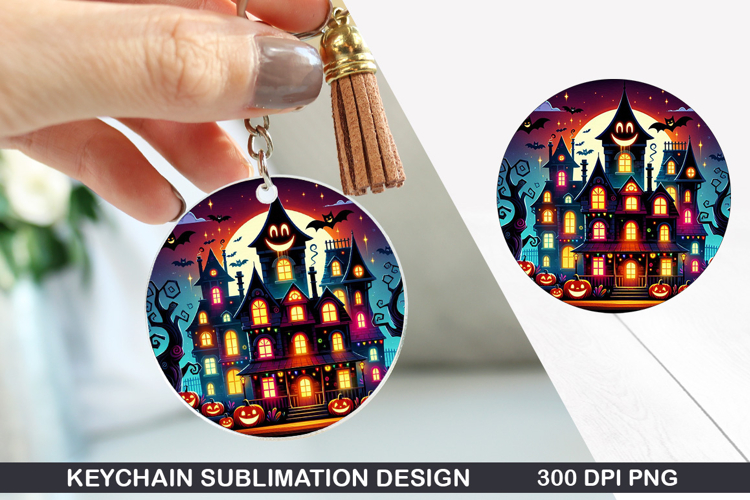 Halloween House Keychain Sublimation -Halloween Keychain PNG