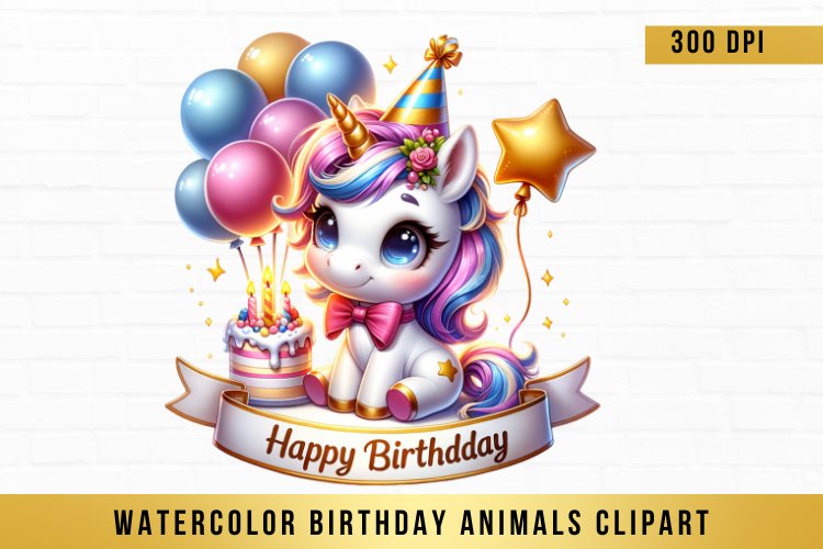 Birthday Animal Clipart, Watercolor Birthday Animals Clipart