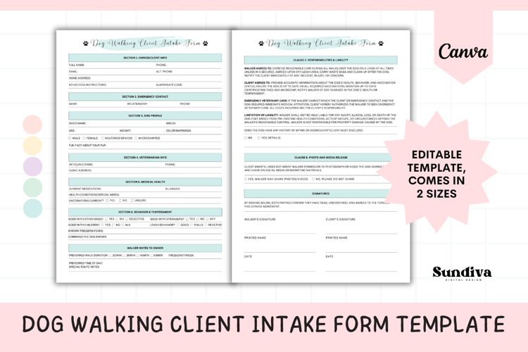 Dog Walking Client Intake Form 2 | Complete Package