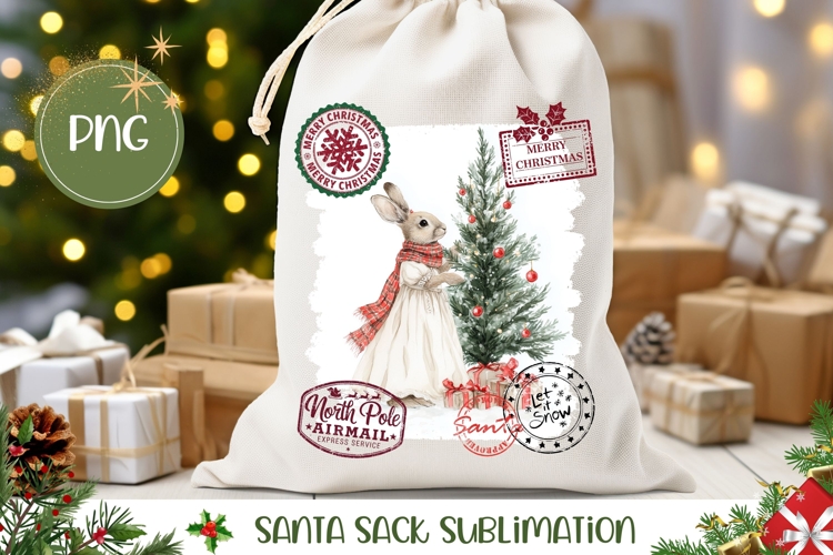 Cartoon Christmas Rabbit Santa Sack, Cute Christmas Gift Bag
