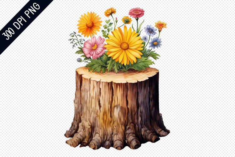 Flower Wooden Stump Sublimation PNG Design