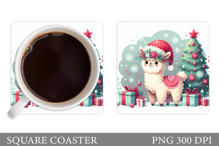 Christmas Lama Coaster Design. Christmas Coaster Sublimation example image 1