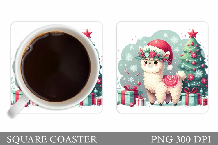Christmas Lama Coaster Design. Christmas Coaster Sublimation