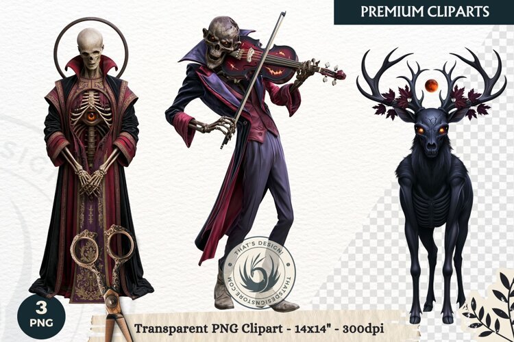 Dark Fantasy Halloween characters Clipart PNG sublimation example image 1