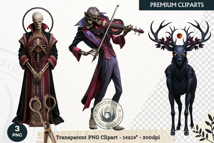 Dark Fantasy Halloween characters Clipart PNG sublimation