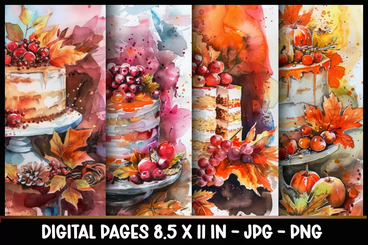 4 Autumn Digital Papers I Junk Journal 8.5x11