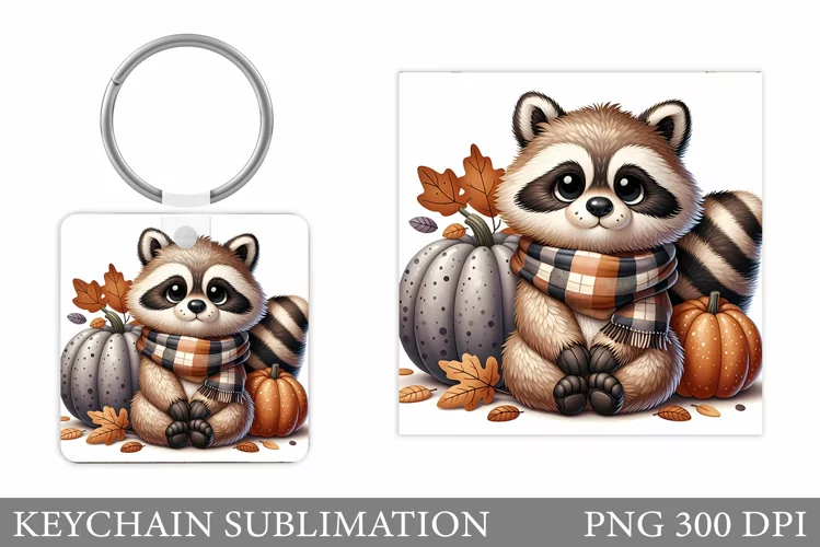 Fall Raccoon Keychain. Fall Keychain Sublimation