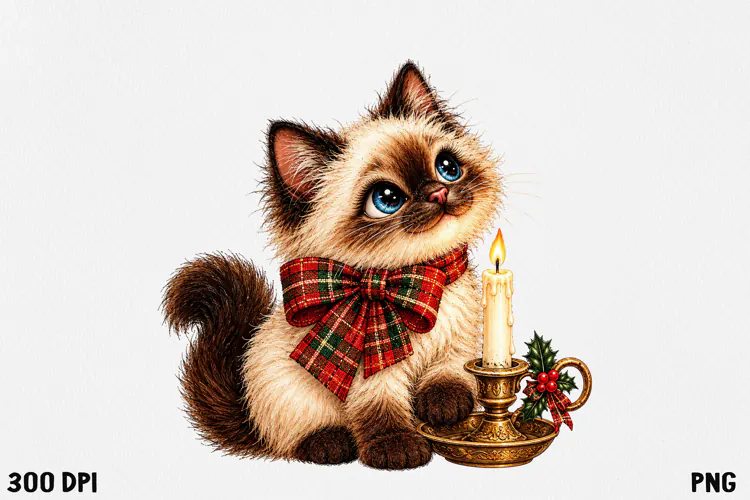 Cute Christmas Cat Clipart PNG | Whimsical Holiday Kitty