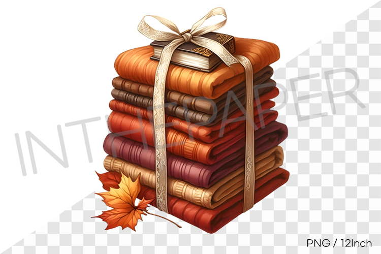 Beige ribbon and maple leaf fall fabric stack PNG canvas art