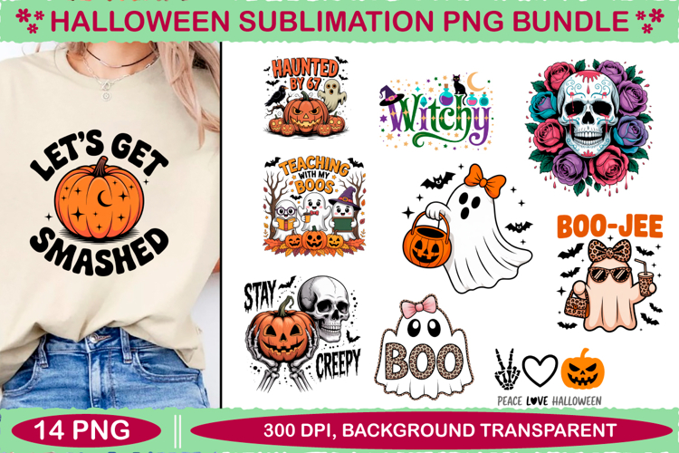 Halloween PNG Sublimation design Bundle, 14 png designs