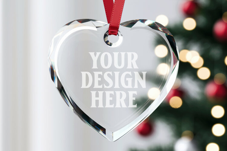 Christmas Heart Glass Ornament Mockup | Hanging Holiday Orna example image 1