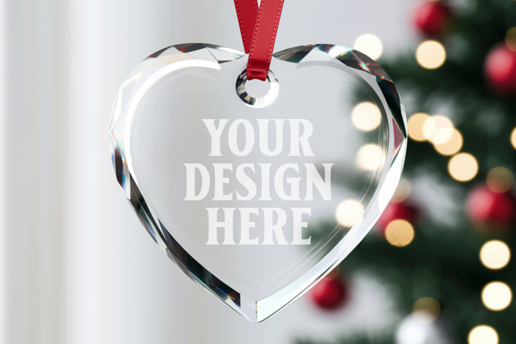 Christmas Heart Glass Ornament Mockup | Hanging Holiday Orna