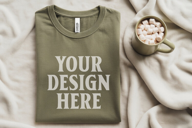 Christmas Bella Canvas 3001 Heather Olive Folded Tshirt Mock example image 1