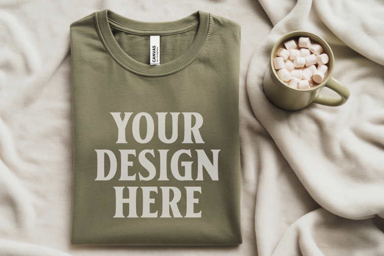 Christmas Bella Canvas 3001 Heather Olive Folded Tshirt Mock