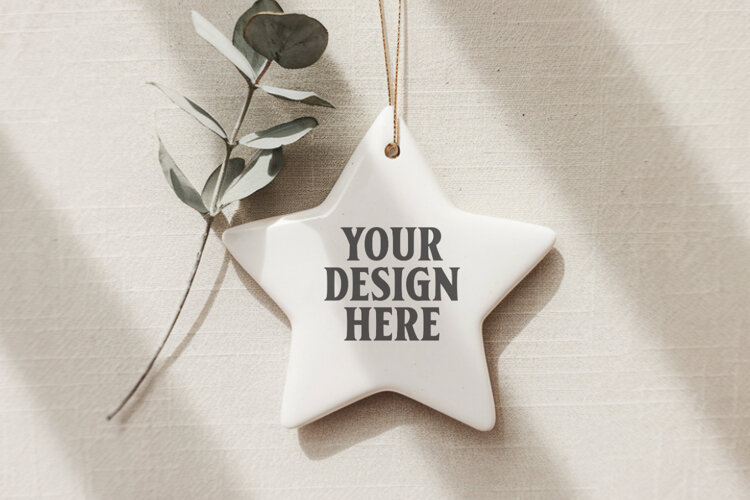 Christmas Star Ceramic Ornaments Mockup | Holiday Star Ornam example image 1