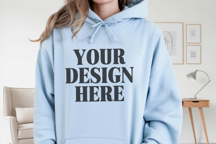Light Blue Gildan 18500 Hoodie Mockup ,Cozy Unisex Sweatshir