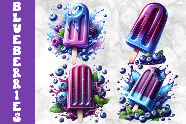 Blueberry Popsicles Ice Cream Clipart, Summer Desserts PNG