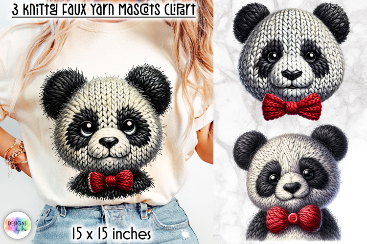 Knitted Panda Clipart, Faux Yarn Plush Baby Panda Mascot