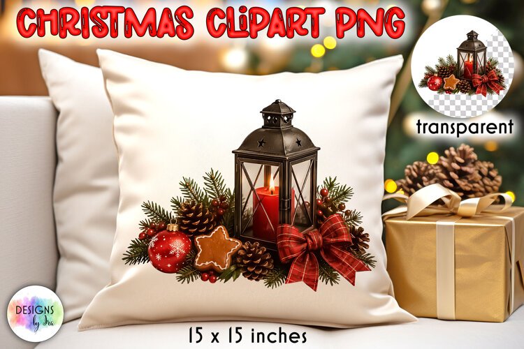Christmas Lantern Cookies and Greenery Clipart PNG example image 1