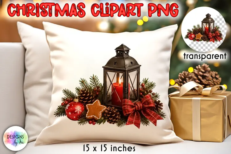 Christmas Lantern Cookies and Greenery Clipart PNG