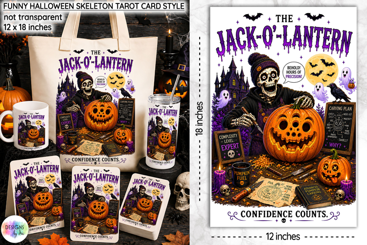 Funny Halloween Tarot Card, Funny Jack O Lantern Skeleton
