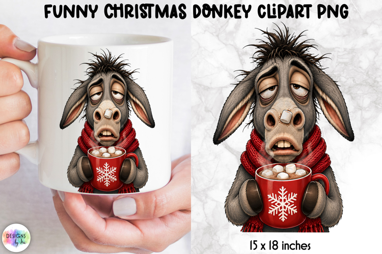 Hot Cocoa Donkey PNG, Funny Christmas Clipart