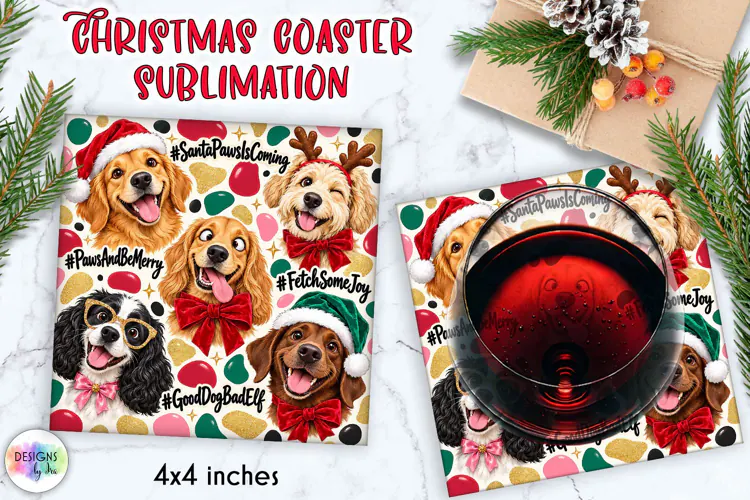 Funny Christmas Dog Coaster Sublimation
