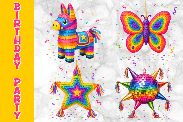 Birthday Accessories Clipart, Birthday Party Piñata Print