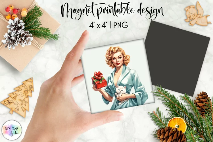 Watercolour Christmas Magnet | Vintage Pinup Girls Christmas