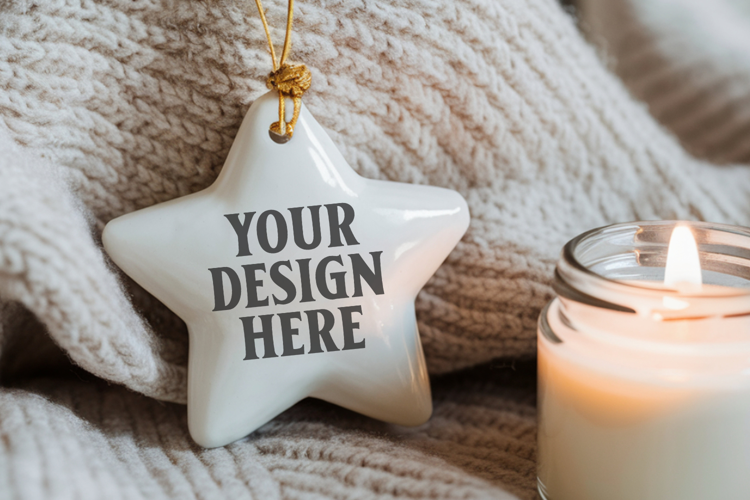 Christmas Star Ceramic Ornament Mockup | Holiday Star Tree