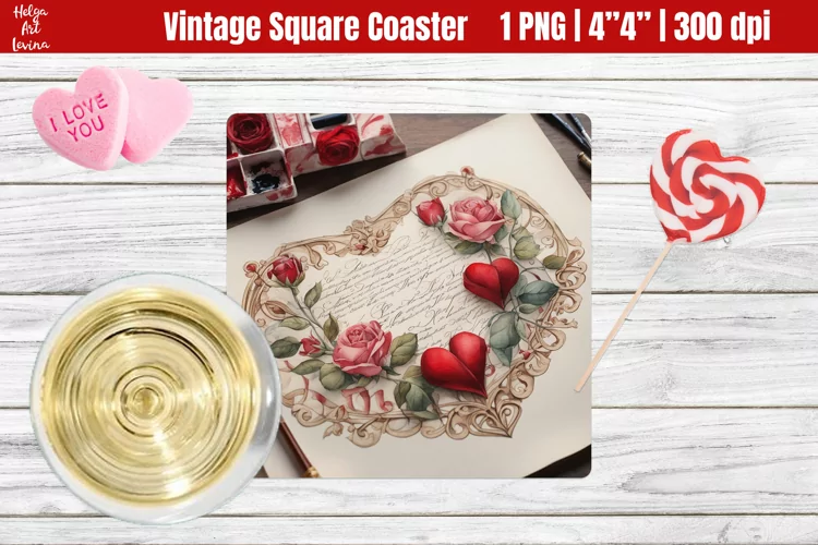 Vintage Valentine's Day| Square Coaster Sublimation