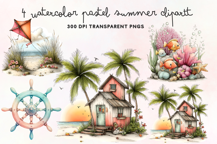 Watercolor Pastel Summer Clipart PNG