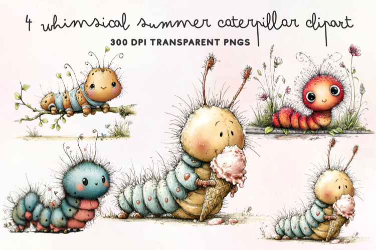 Whimsical Summer Caterpillar Clipart PNG
